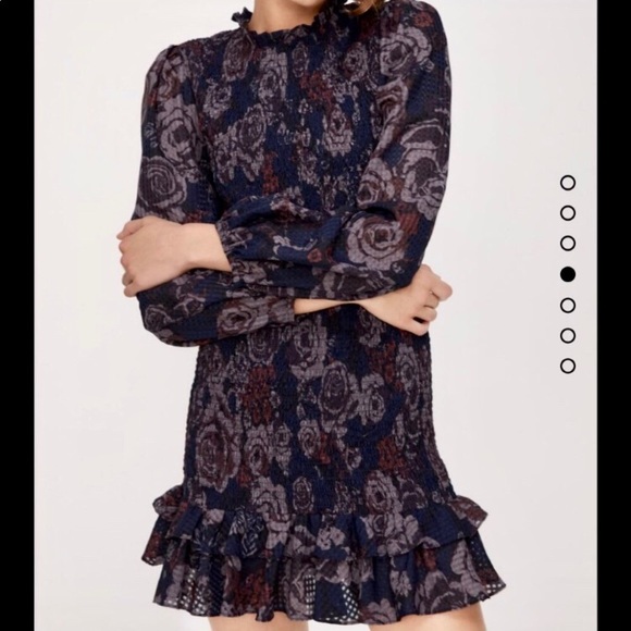 Zara Dresses & Skirts - Zara puff sleeves Smocked Floral Print Ruffled Hem Mini Dress sz.XS